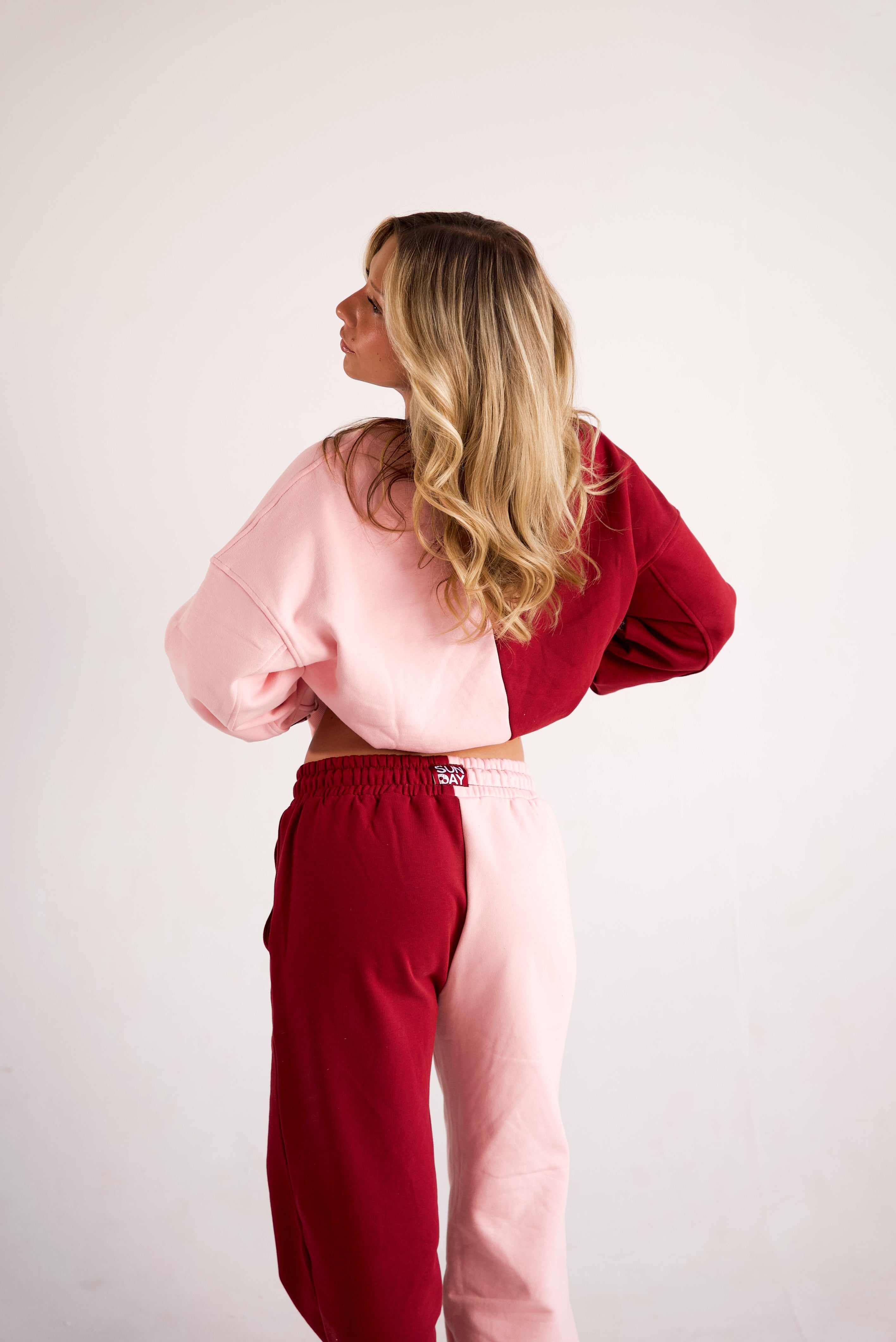 Contrast Split Sweatpants - Cherry Crush