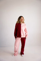 Contrast Split Oversized Crew - Cherry Crush