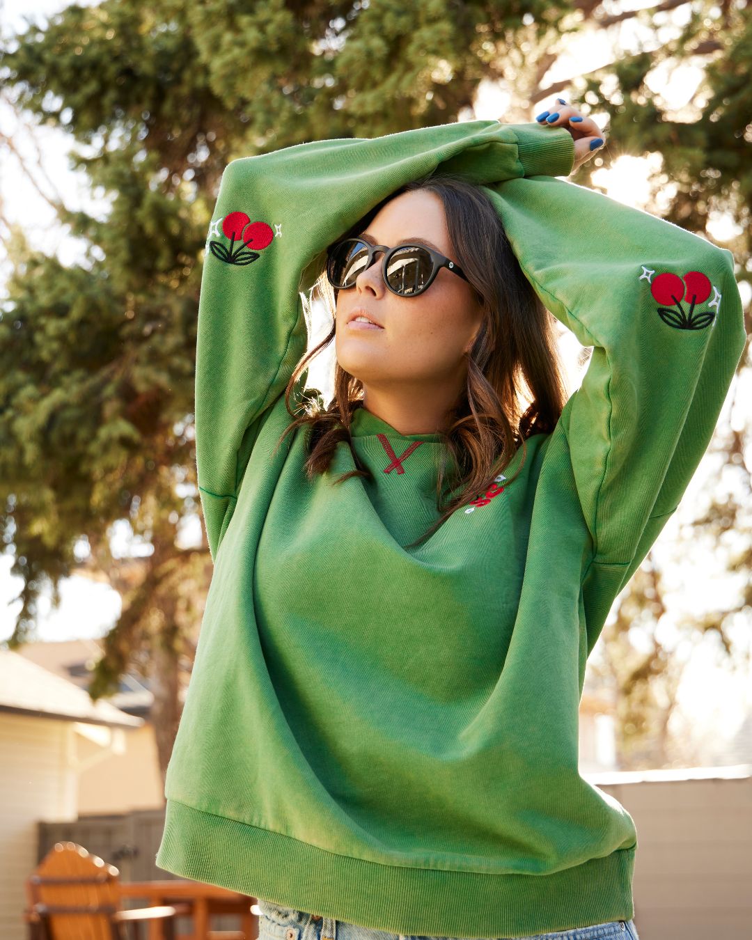Sunday Cherries Green Hoodie
