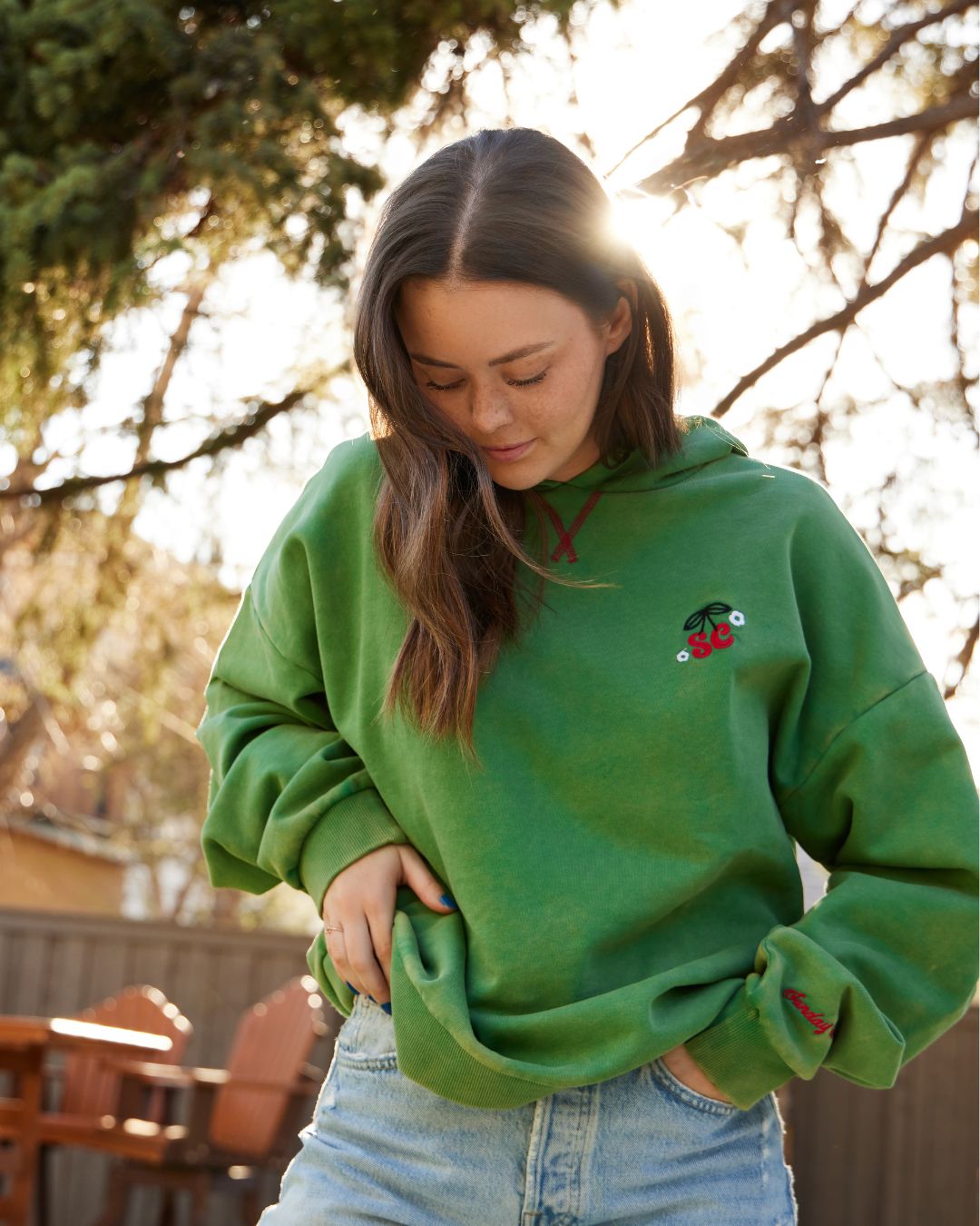Sunday Cherries Green Hoodie